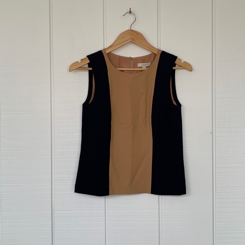 J Crew Navy and Camel Colorblock Wool Shell Tank Top